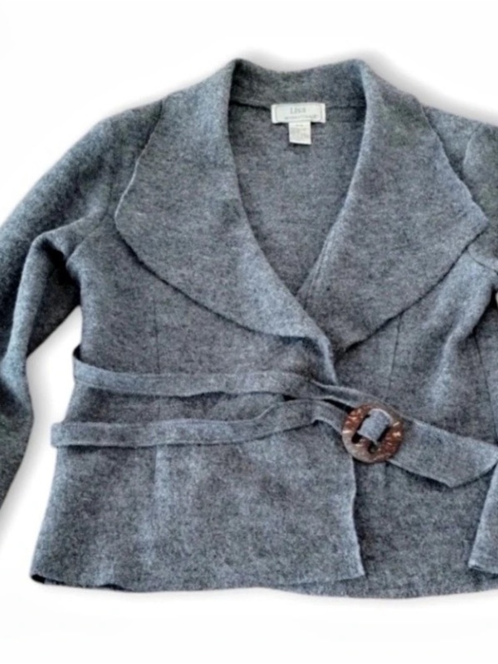 Lisa International Wool Belted Gray Blazer Size Medium